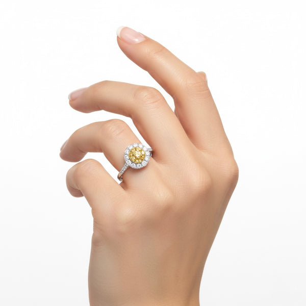 Natural Diamond Halo Engagement Ring – 18K White Gold hover