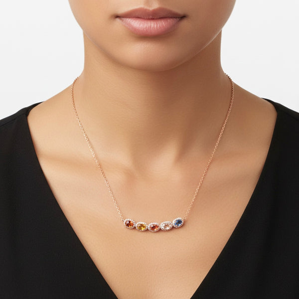 14K Rose Gold Sapphire & Diamond Pendant Necklace hover