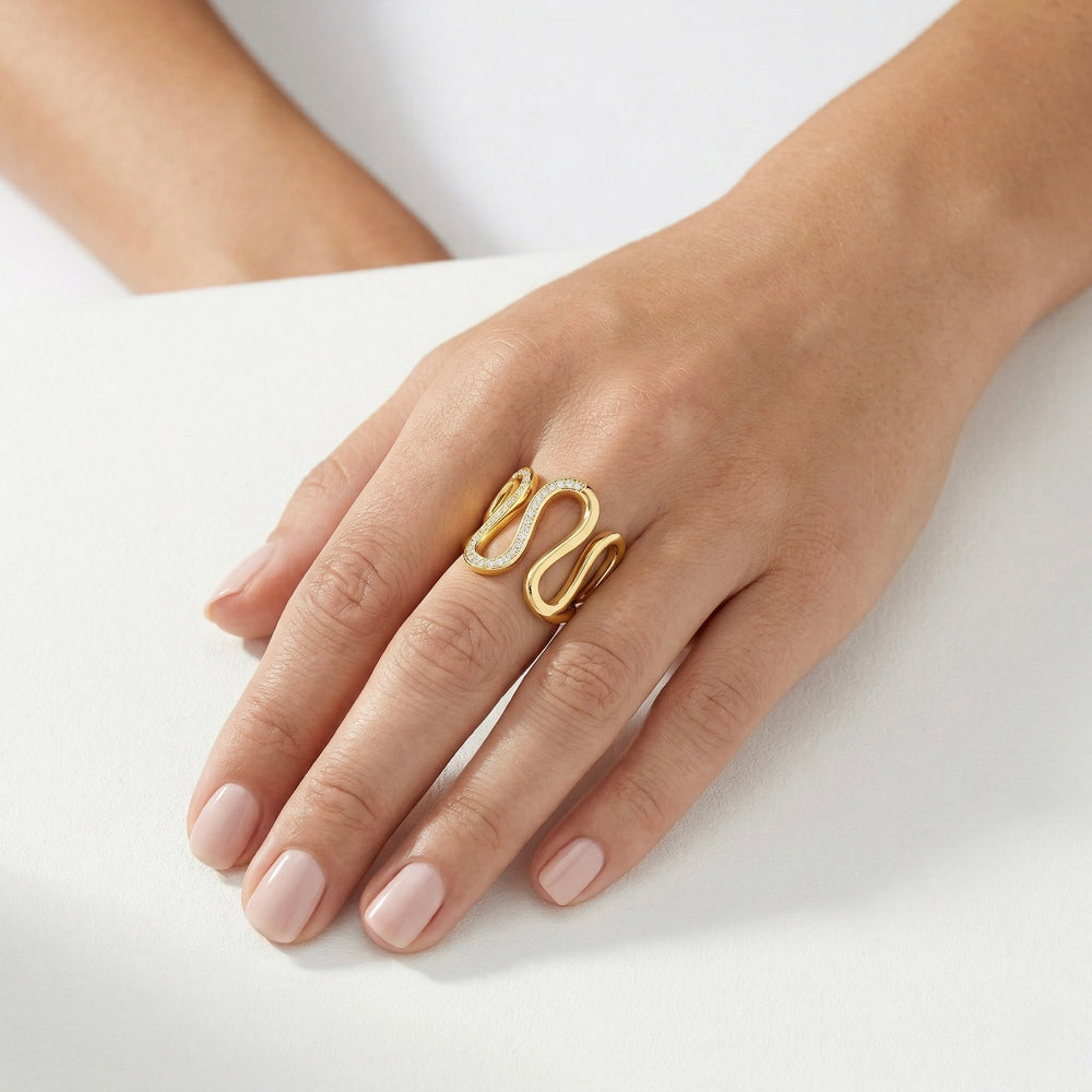 Golden Serpentine Wave Ring – 18K Gold