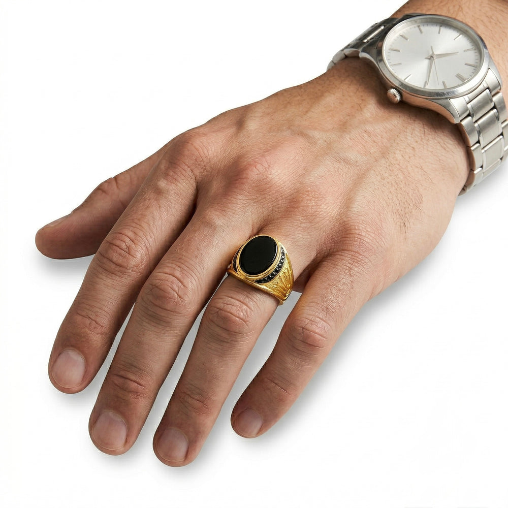 Gold Jewellery Mens Statement Ring – 18K High-Polish Luxury