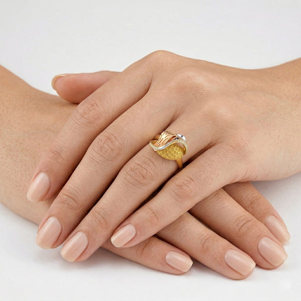 18K Gold Women's Statement Ring – Luxury High Polish Design hover