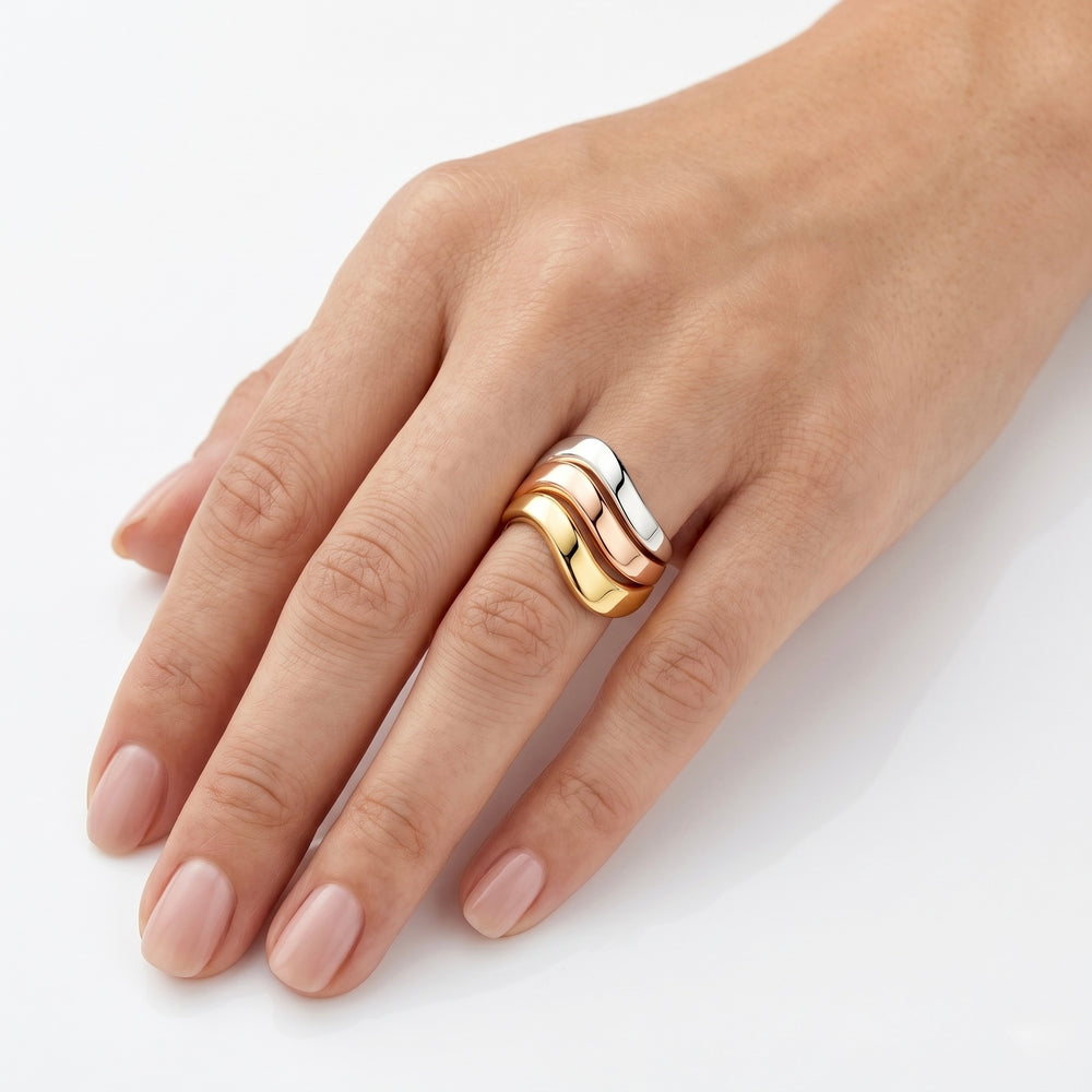 Gold Jewellery Women’s Three Tone Statement Ring – 18K Luxury Design