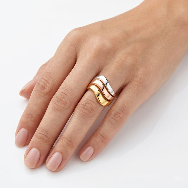 Gold Jewellery Women’s Three Tone Statement Ring – 18K Luxury Design hover
