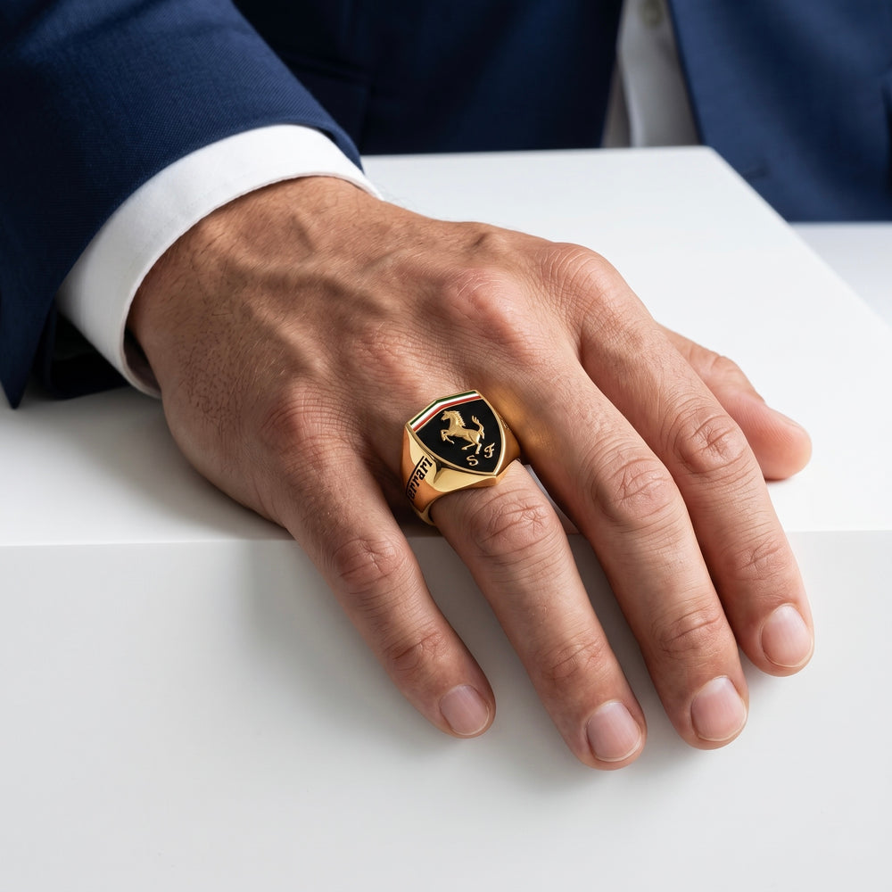 Men’s Ferrari Style Gold Ring – 18K Luxury Statement Ring