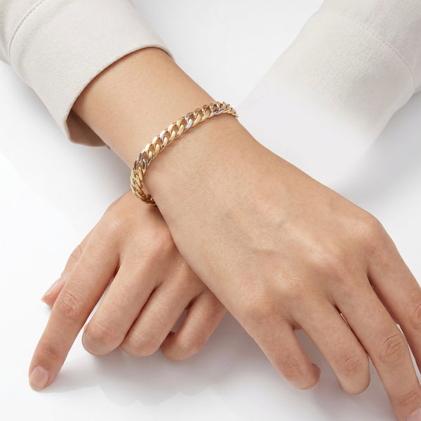 Three-Toned Cuban Gold Bracelet | 18K Luxury Design hover