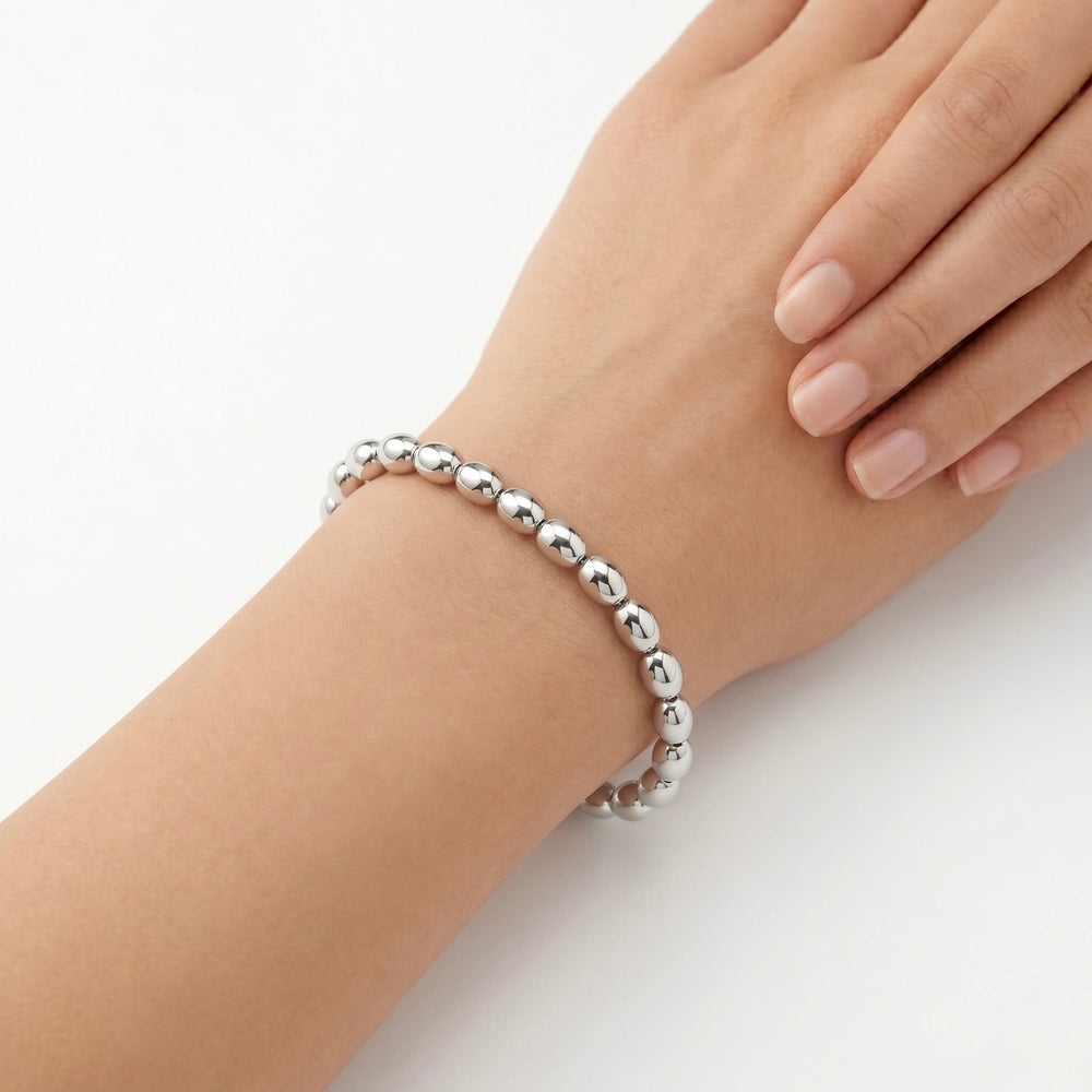 18K White Gold Ball Beaded Bracelet for Women