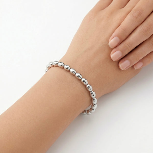 18K White Gold Ball Beaded Bracelet for Women hover
