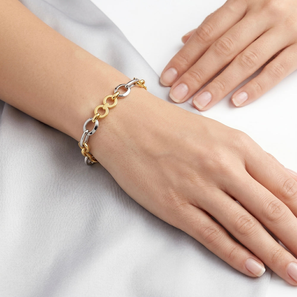 18K Gold Two Tone Linked Bracelet | Flashy Jewellery