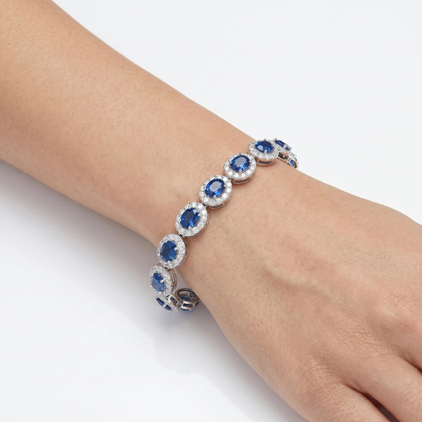18K White Gold Bracelet for Women with Sapphire & Natural Diamond hover