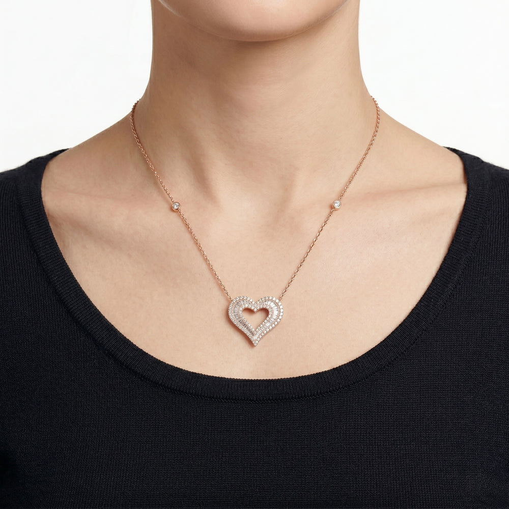 Natural Diamond Heart Pendant Necklace in 18K Rose Gold