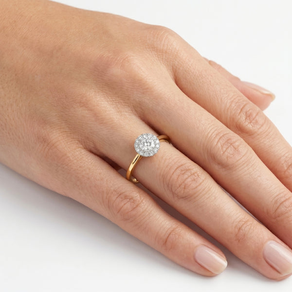 18K Yellow Gold Natural Diamond Halo Engagement Ring hover
