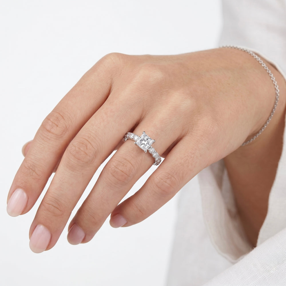 18K White Gold Natural Diamond Princess Cut Engagement Ring