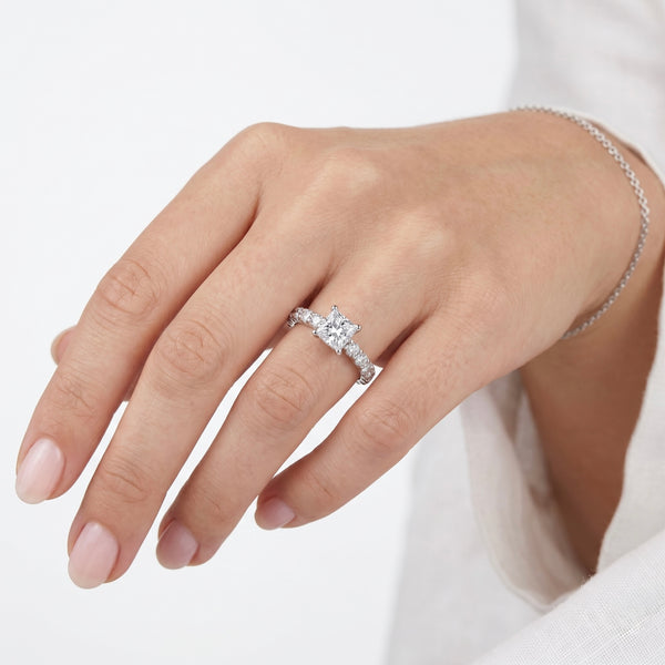 18K White Gold Natural Diamond Princess Cut Engagement Ring hover