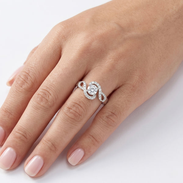 Natural Diamond Pavé Engagement Ring in 18K White Gold hover