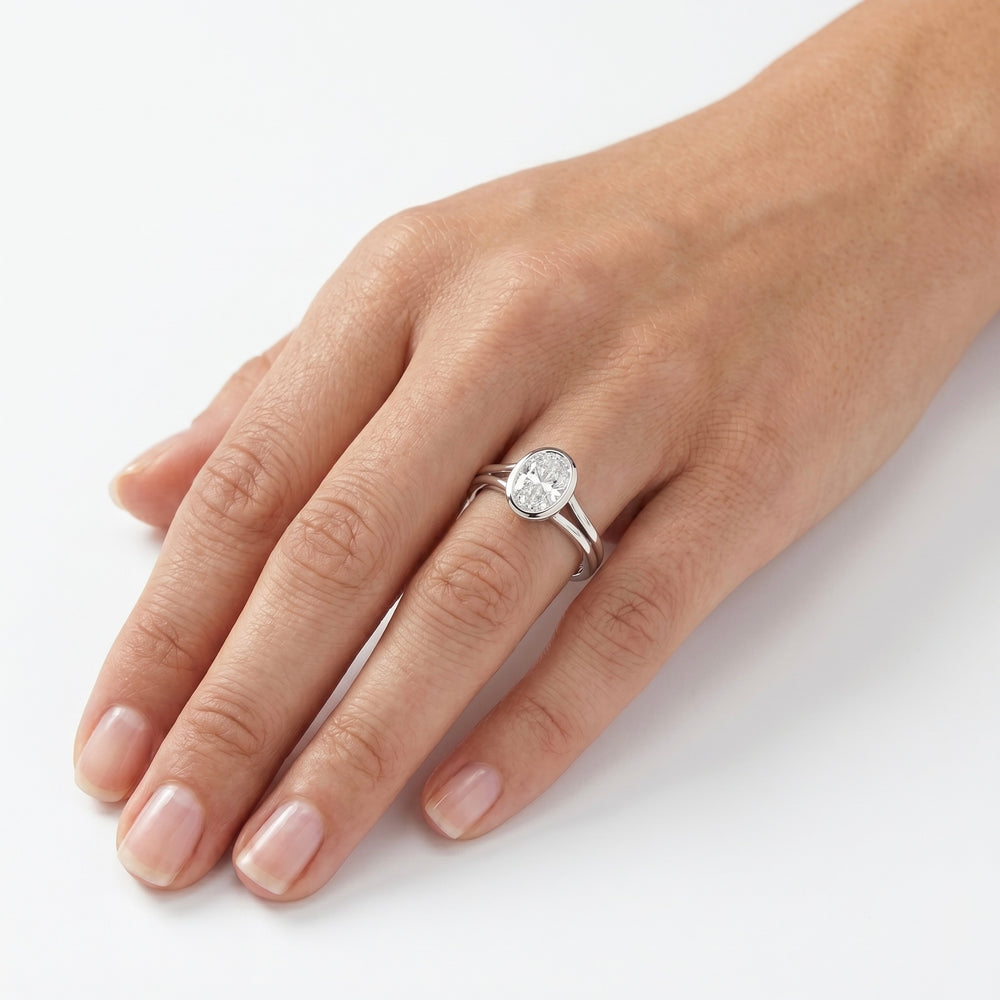 Natural Diamond Bezel Solitaire Ring in 18K White Gold