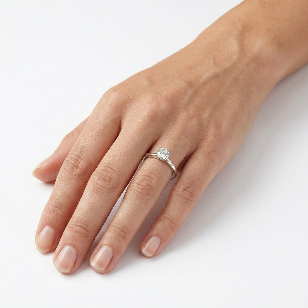 Natural Diamond Solitaire Engagement Ring in 18K White Gold