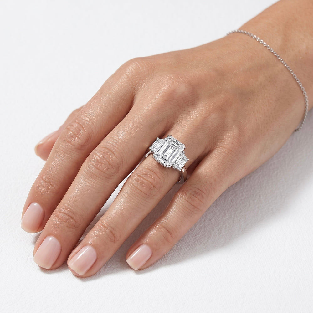 14K White Gold Lab Grown Diamond Three Stone Engagement Ring – 4.71 CTW