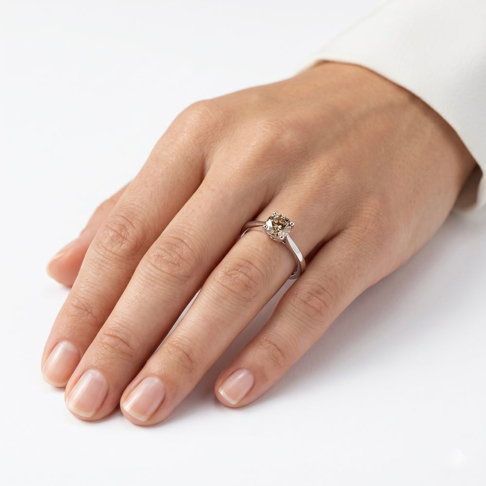 18K White Gold Natural Diamond Solitaire Engagement Ring