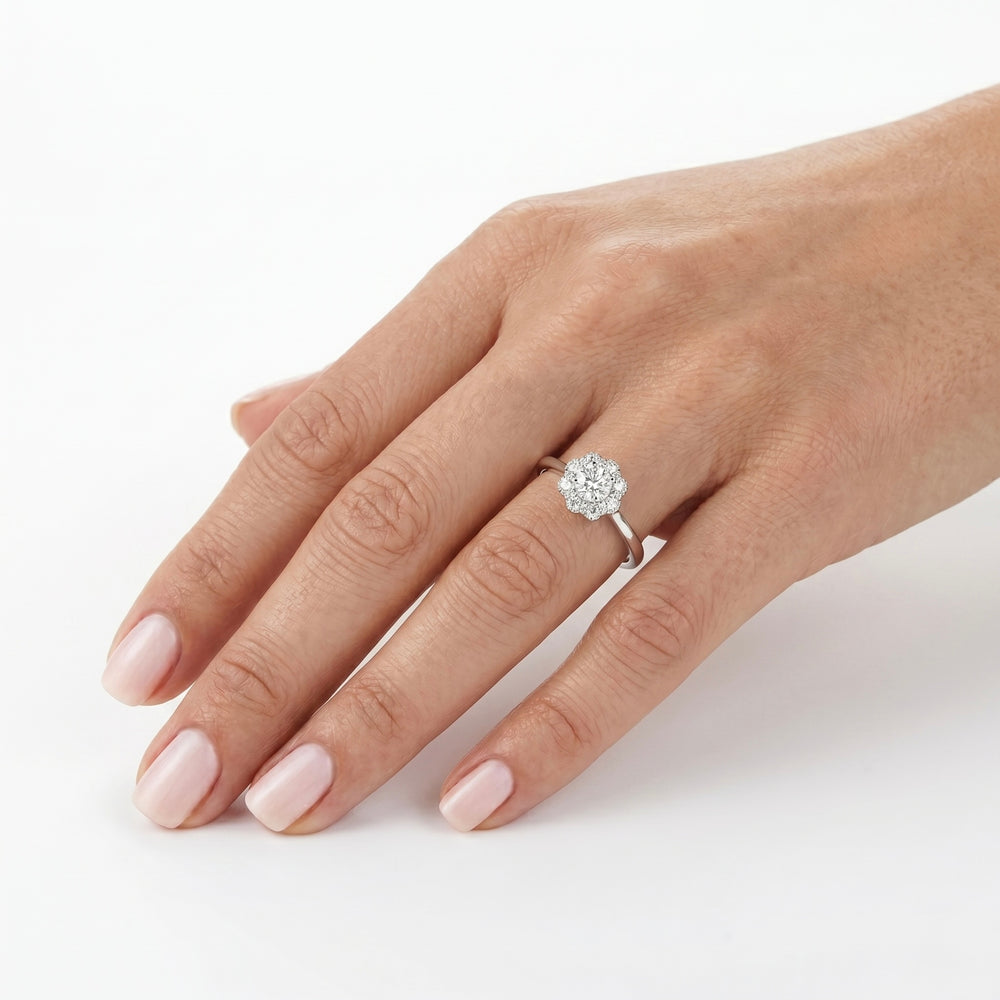 18K White Gold Natural Diamond Halo Engagement Ring