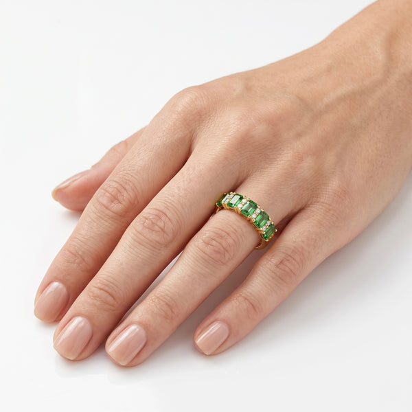 18K White Gold Tsavorite & Natural Diamond Stacking Ring for Women hover