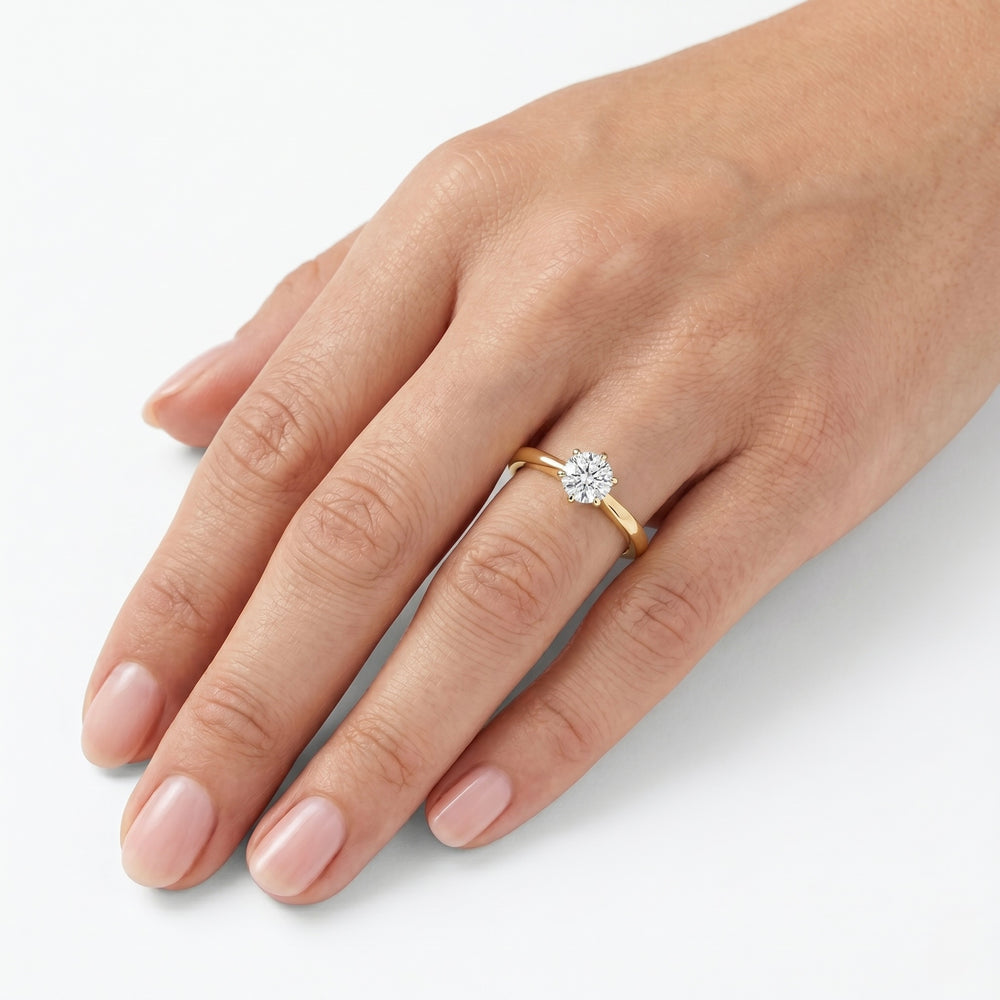 18K Yellow Gold Natural Diamond Solitaire Engagement Ring