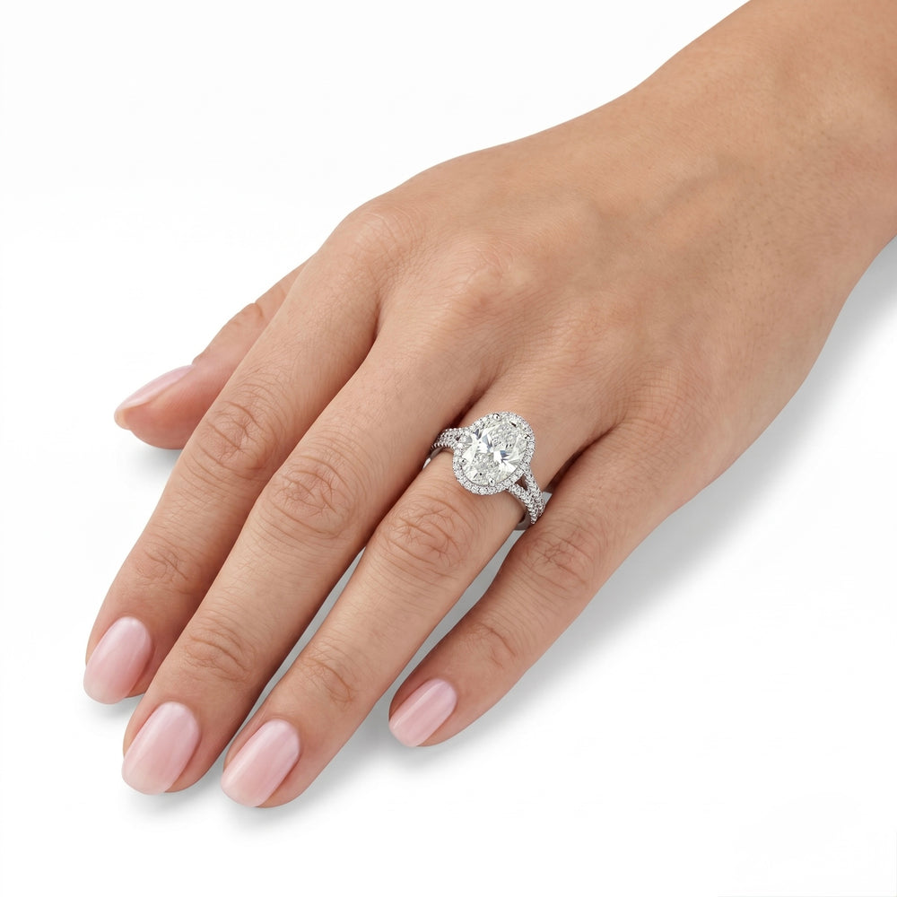 14K White Gold Lab Grown Diamond Oval Halo Brilliance Engagement Rin