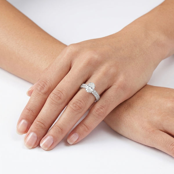 Natural Diamond Oval Radiance Pavé Engagement Ring in 18K White Gold hover