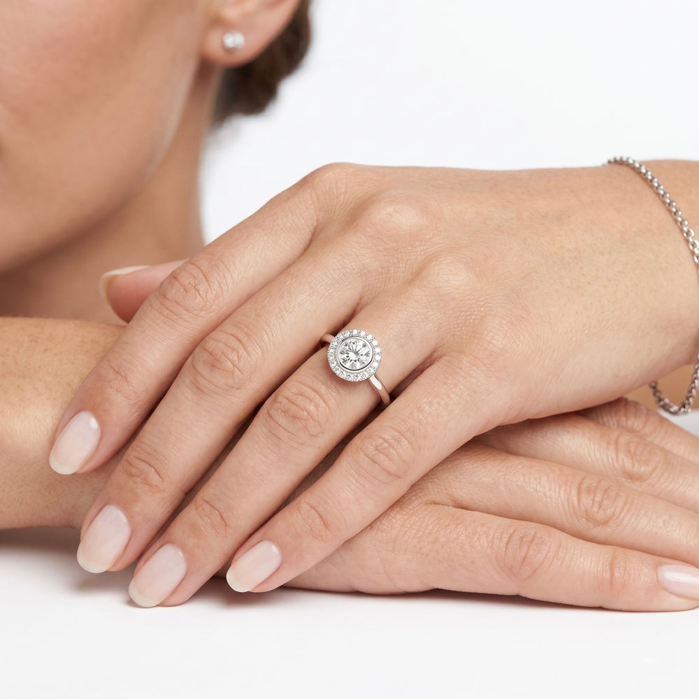 18K White Gold Natural Diamond Halo Engagement Ring
