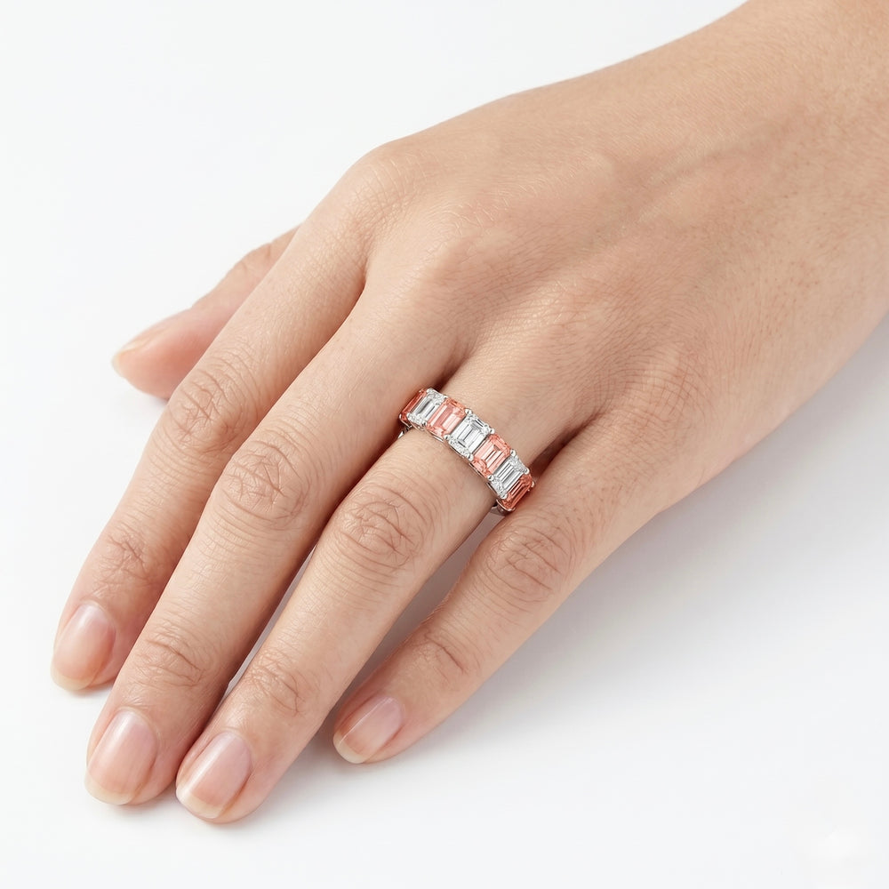 14K White Gold Lab Grown Fancy Pink & White Diamond Stacking Ring