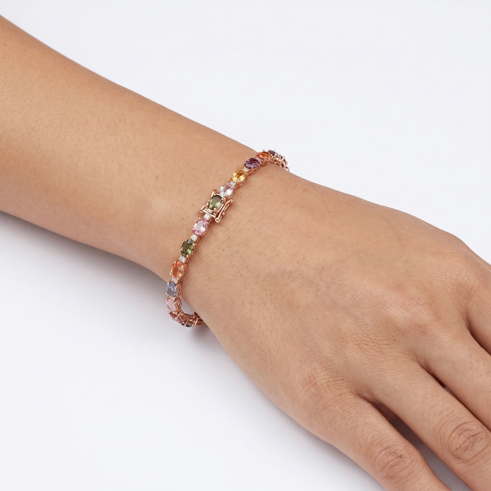 18k Rose Rainbow Sapphire & Natural Diamond Tennis Bracelet