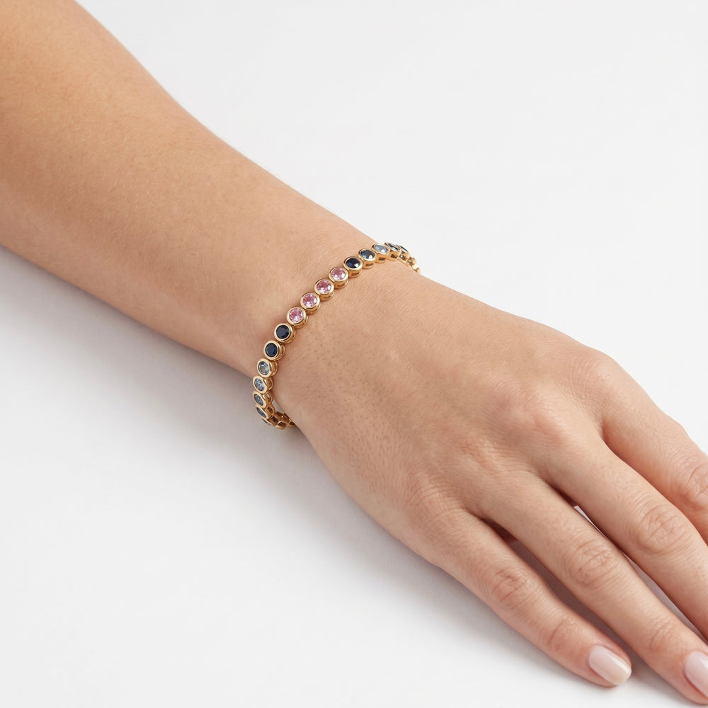 18K Yellow Gold Rainbow Sapphire Bezel-Set Bracelet