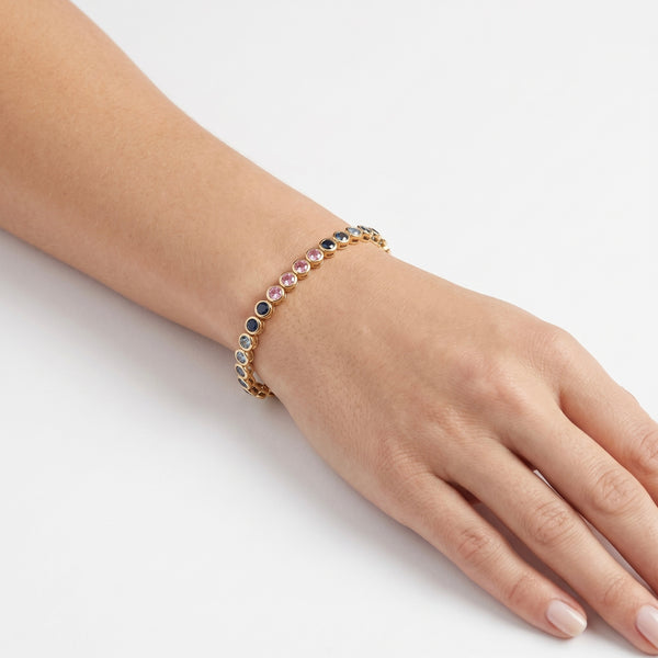 18K Yellow Gold Rainbow Sapphire Bezel-Set Bracelet hover