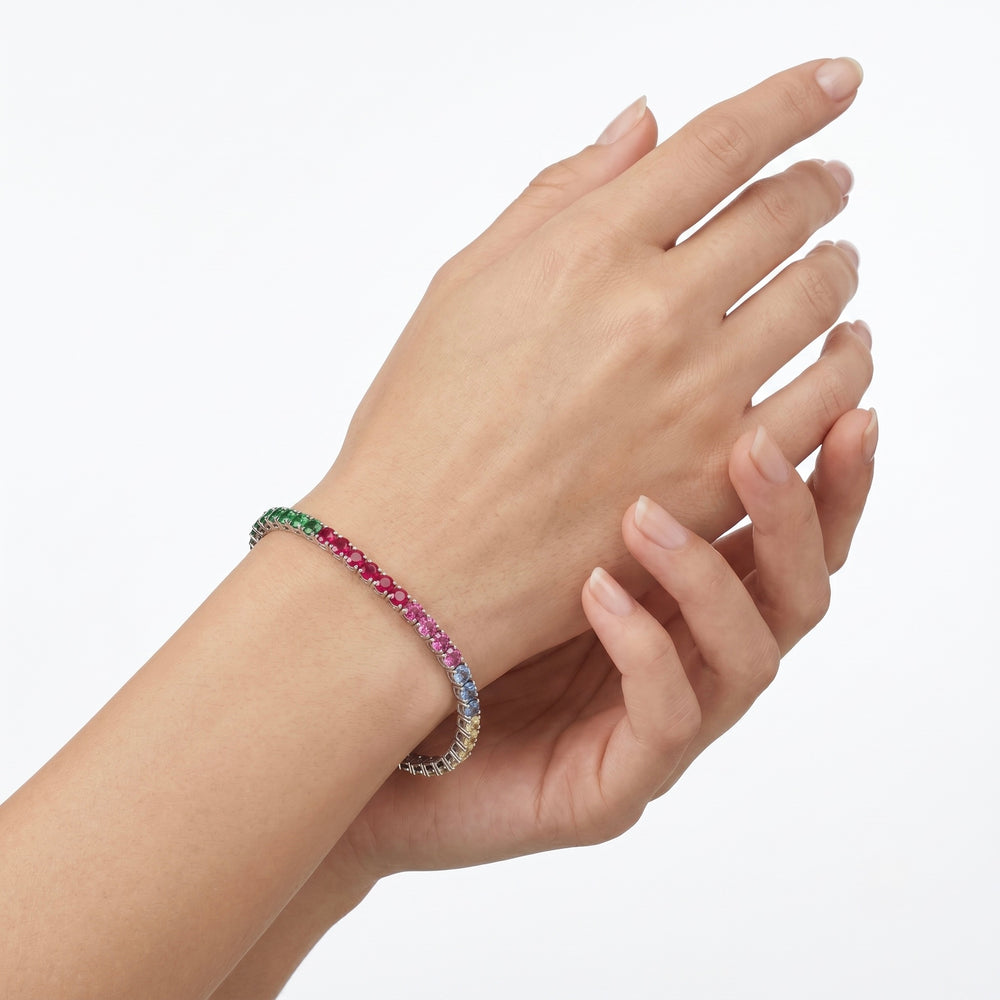 18k White Gold Rainbow Sapphire Tennis Bracelet