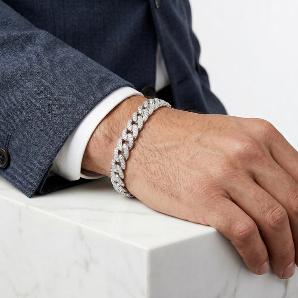 18K White Gold Natural Diamond Cuban Bracelet – 3.87 CT hover