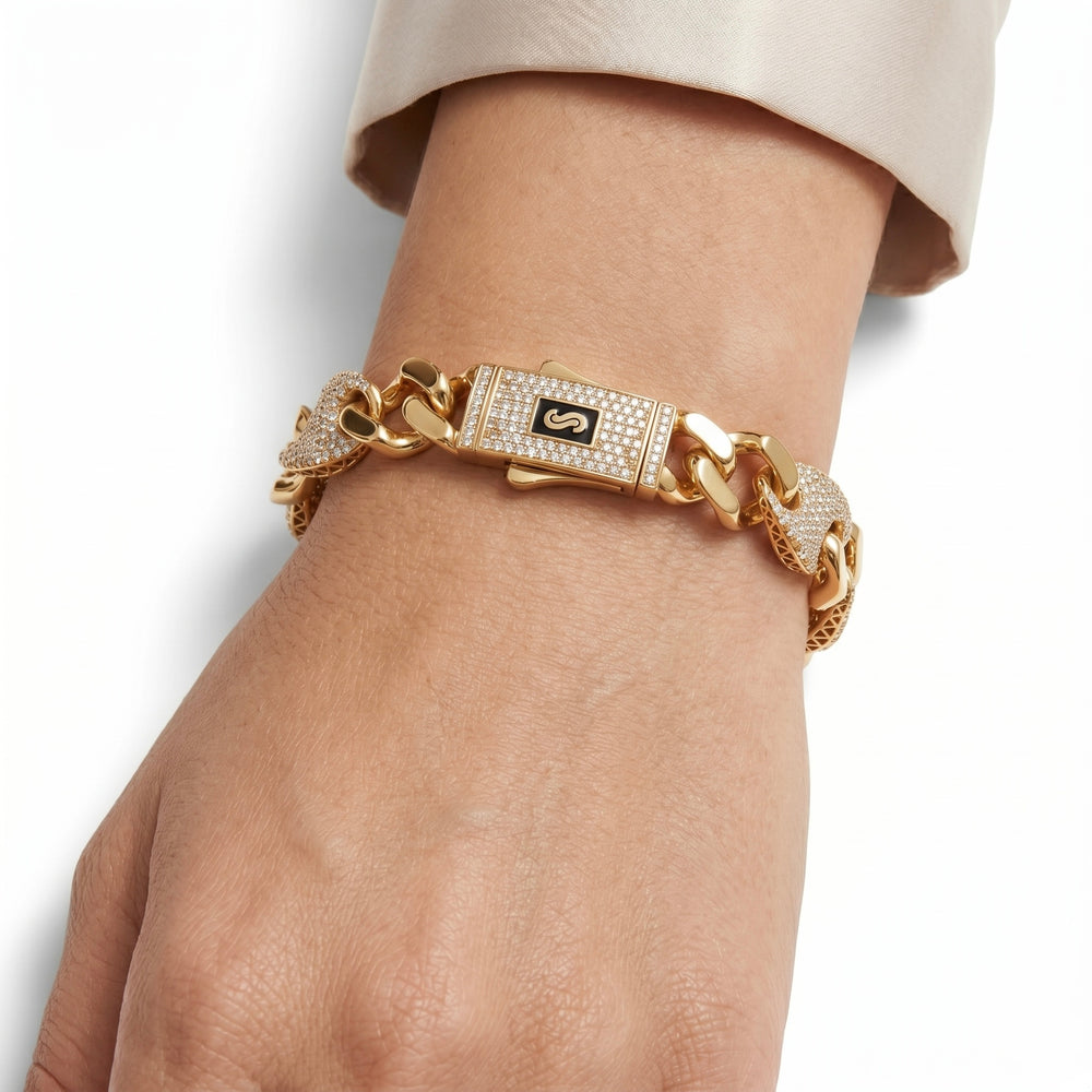 18K Gold Two-Tone CZ Link Bracelet