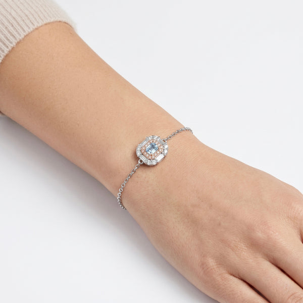 Natural Diamond Blue Topaz Double-Halo Diamond Bracelet hover