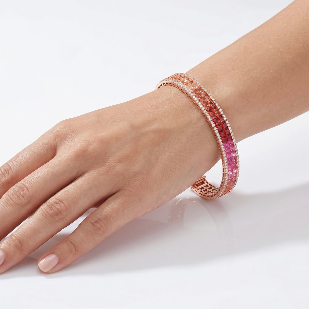 18k Rose Gold Multicolor Ombré Sapphire & Diamond Bracelet