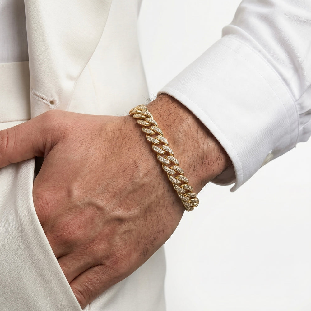 Gold Jewellery Simulated Diamond Cuban Link Bracelet