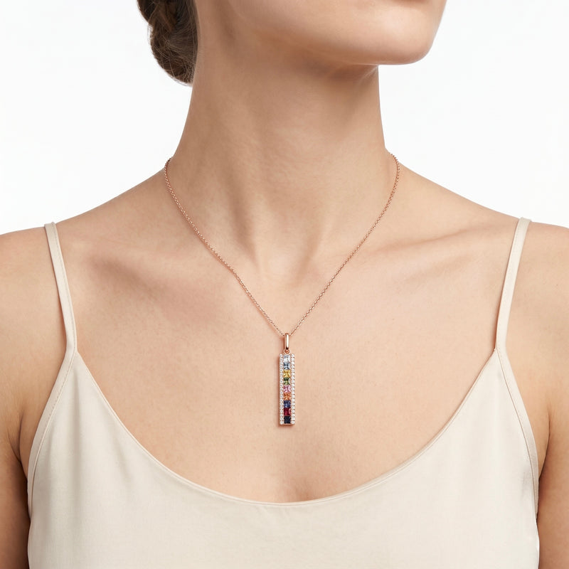 14k Rose Gold Rainbow Gradient Diamond Pendant