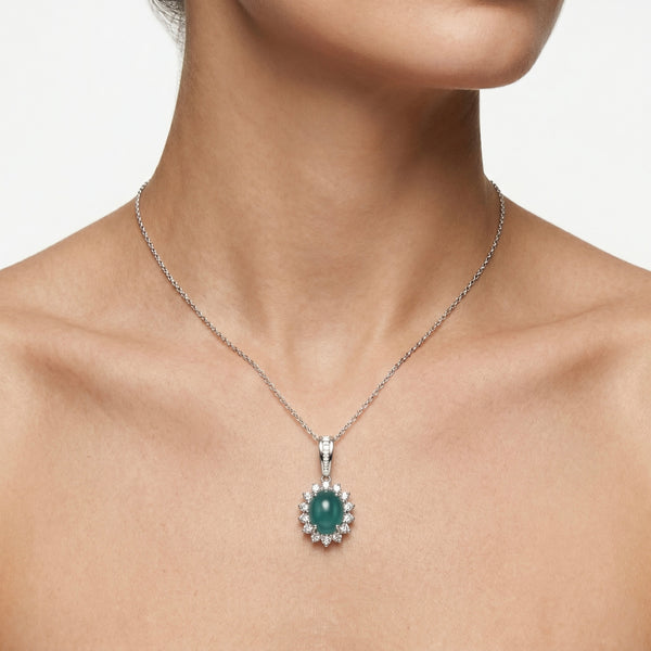 18k White Gold Aurora Green Halo Necklace hover