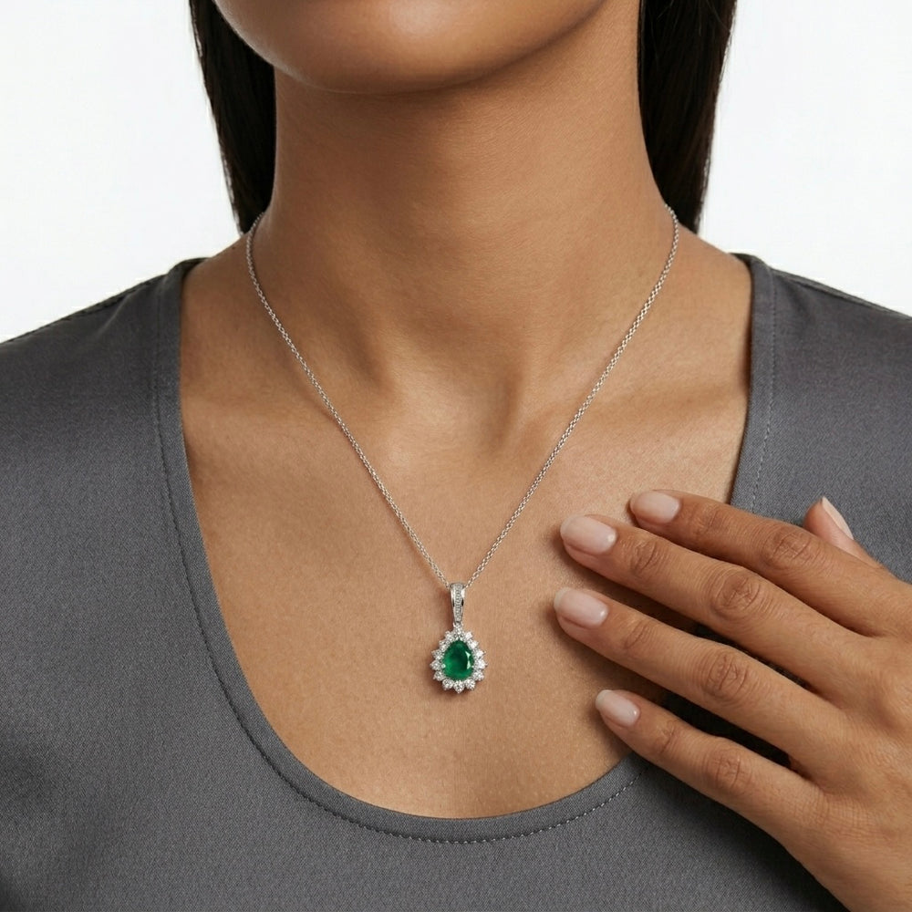 Green Teardrop Halo Pendant