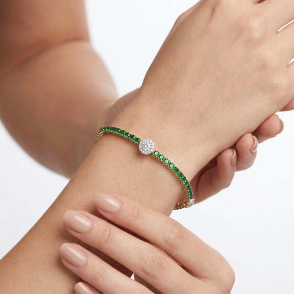 18k Yellow Gold Emerald Orbit Diamond Bracelet hover
