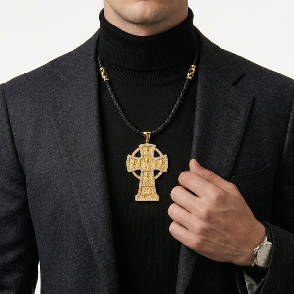 Natural Diamond Prestige Cross Pendant for Men – 50g Gold hover