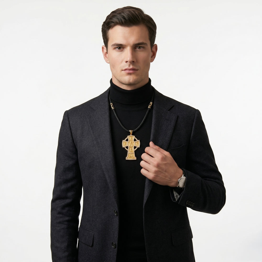 Natural Diamond Prestige Cross Pendant for Men – 50g Gold