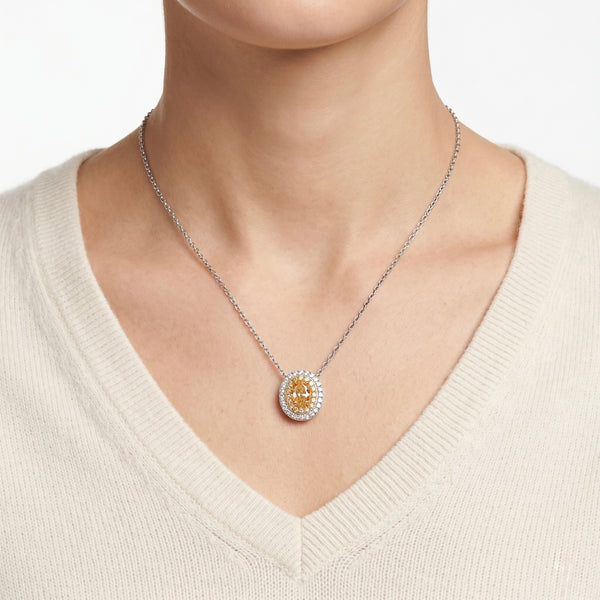 Natural Diamond Orange Oval Double Halo Diamond Necklace in 18k White Gold hover