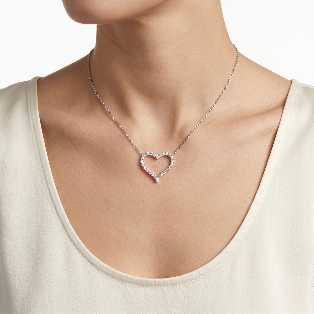 Natural Diamond Heart Pendant Necklace in 18k White Gold