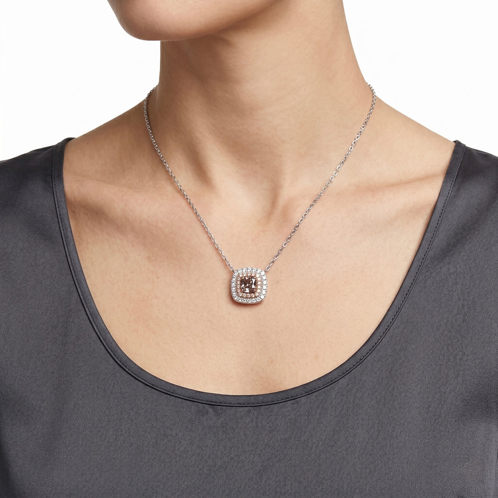 Natural Diamond Rosé Halo Radiance Pendant Necklace in 18K White Gold