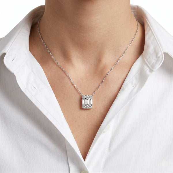 Natural Diamond Triad Baguette Diamond Pendant Necklace hover