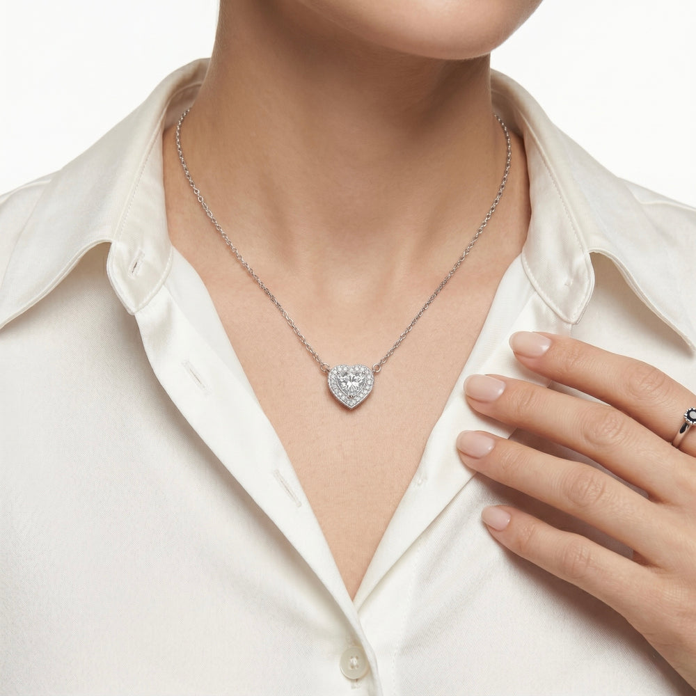 Natural Diamond Eternal Heart Diamond Pendant Necklace in 18K White Gold