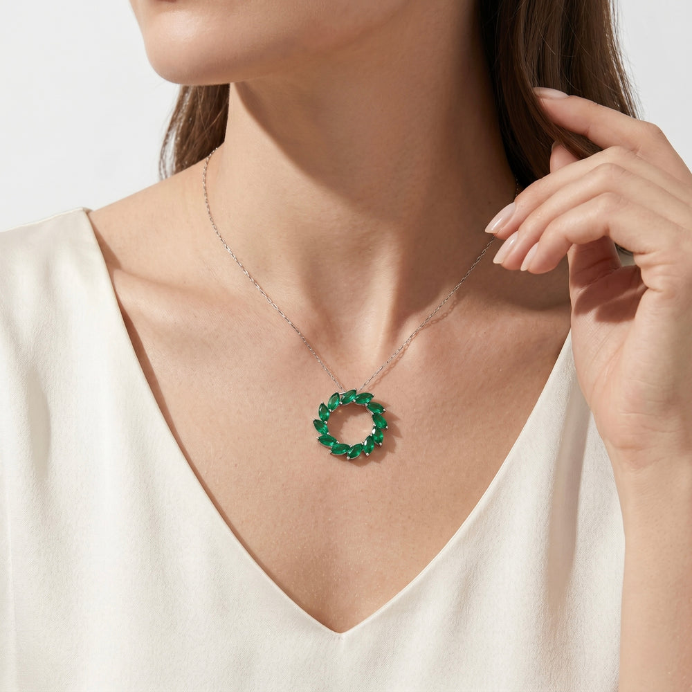 Emerald Wreath Platinum Pendant Necklace